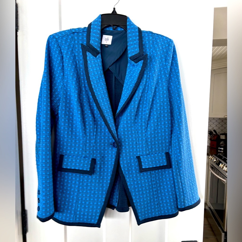 CAbi NWOT 6027 Scholarship Blue & Black Check Geometric Jacket Blazer